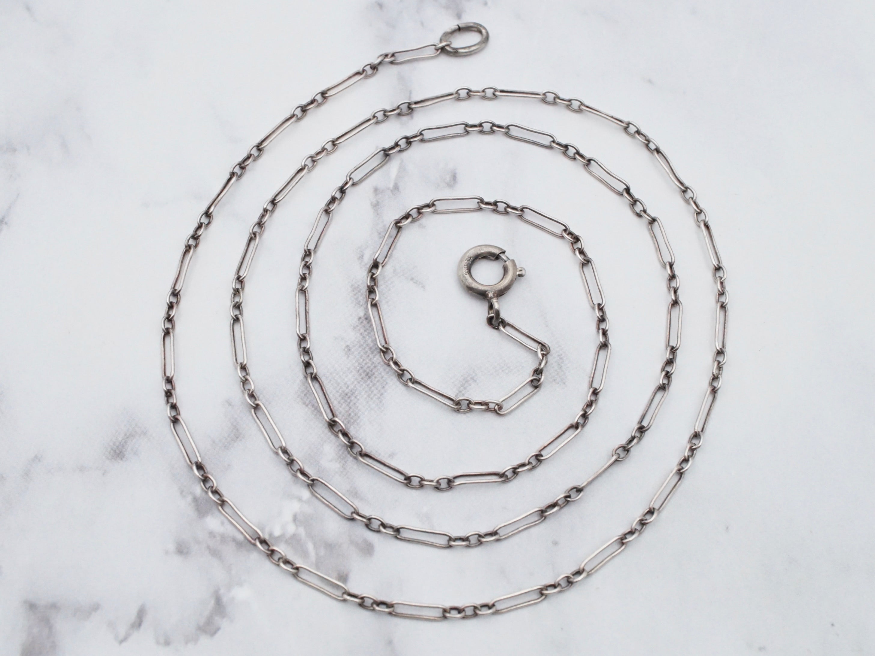 Antique .800 silver long & short link chain, 22.5"